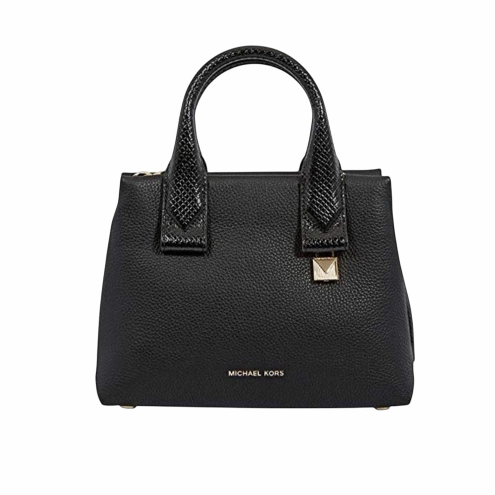 Michael Kors Black Rollins Snake Embossed Leather Satchel Bag Purse